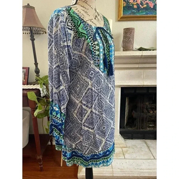Umgee Women's Dress Size Large Blue Geometric Bohemian‎ Hippie Cotton Blend - Picture 3 of 10